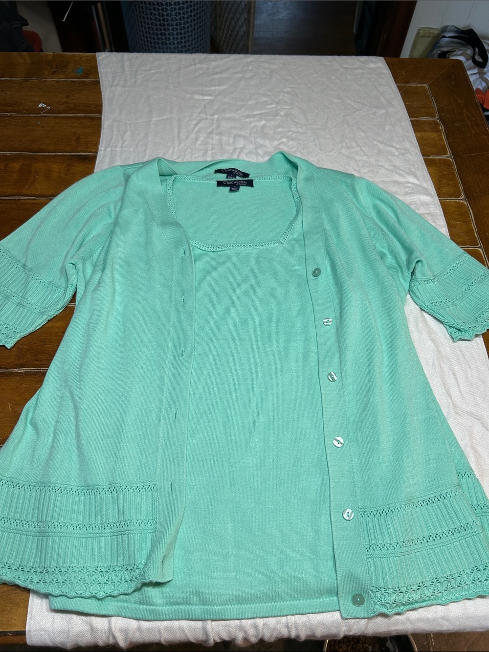 Chadwicks Mint Aqua Knit Tank and Cardigan Set